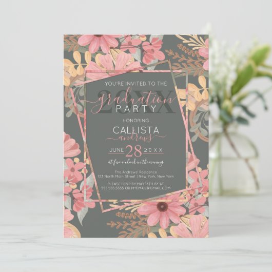 Elegante Rosa Golden Sage Blume Blätter Abschluss Einladung (Stehend Vorderseite)