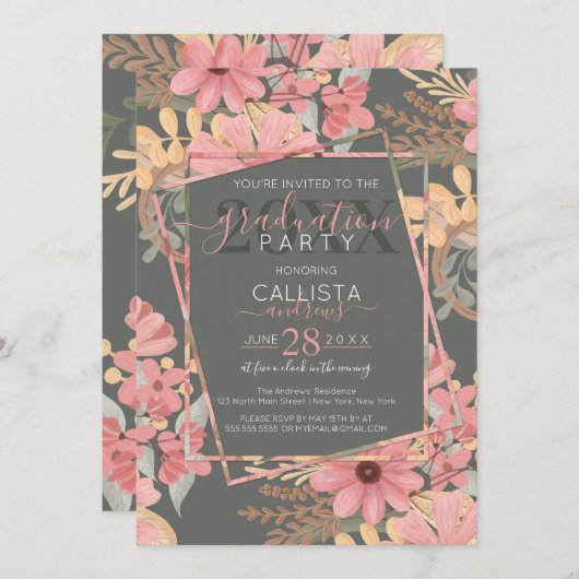 Elegante Rosa Golden Sage Blume Blätter Abschluss Einladung (Vorne/Hinten)