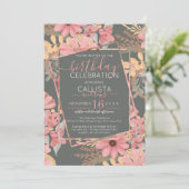 Elegante Rosa Golden Sage Blume Blätter Geburtstag Einladung (Stehend Vorderseite)