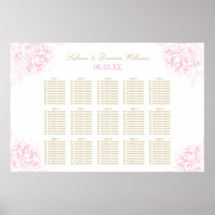 Elegante rosa goldene Blumen-Pfingstrosen-Hochzeit Poster