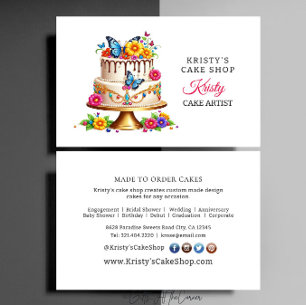 Elegante rosa goldene Blumen-Schmetterlings-Torte  Visitenkarte