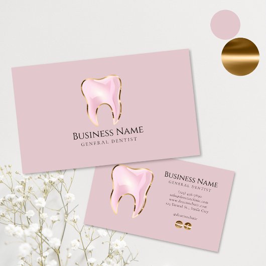 Elegante rosa & goldene Dental Business Card Vorla Visitenkarte