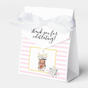 Elegante rosa goldene Foto-Taufe Geschenkschachtel