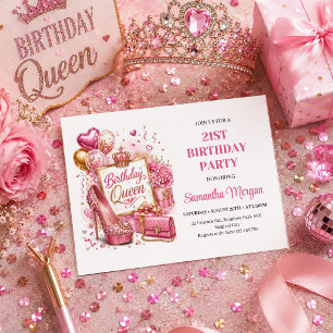 Elegante rosa goldene Glitter-Geburtstags-Queen-Pa Einladung