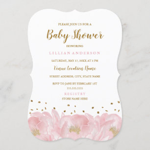 Elegante rosa goldene Pfingstrose Mädchen-Baby-Par Einladung