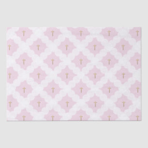 Elegante rosa goldfarbene, kreuz-weiße Taufe Seidenpapier