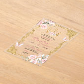 Elegante Rosa Goldkrone Quinceanera Acryleinladungen (Ablage )