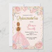 Elegante rosa GoldQuinceanera Einladung (Vorderseite)