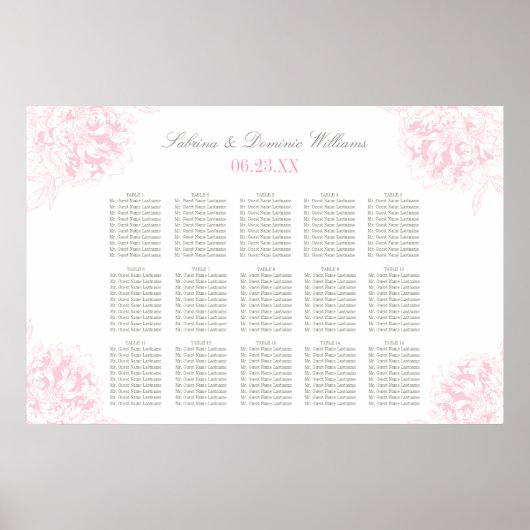 Elegante Rosa Graue Blütenpferde Hochzeit Poster (Vorne)