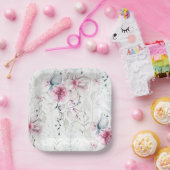 Elegante Rosa Graue, florale Weiße Taube Hochzeit Pappteller (Party)