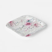 Elegante Rosa Graue, florale Weiße Taube Hochzeit Pappteller (Gewinkelt)