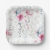 Elegante Rosa Graue, florale Weiße Taube Hochzeit Pappteller (Vorderseite)