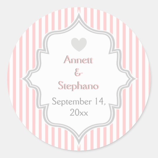 Elegante rosa, graue Streifen Hochzeit Save the Da Runder Aufkleber (Vorderseite)