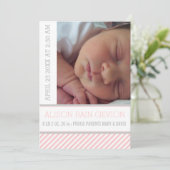 Elegante, rosa, graugestreifte Geburt eines kleine Ankündigung (Stehend Vorderseite)