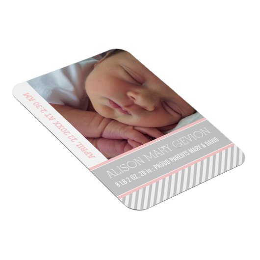 Elegante, rosa, graugestreifte Geburt eines kleine Magnet (Rechte Seite)