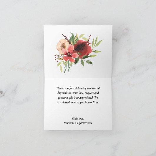 Elegante Rosa Grüne Flora Wasserfarben Dankeskarte (Innenseite)