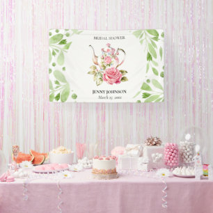 Elegante rosa grüne florale Blumen Brautparty Banner