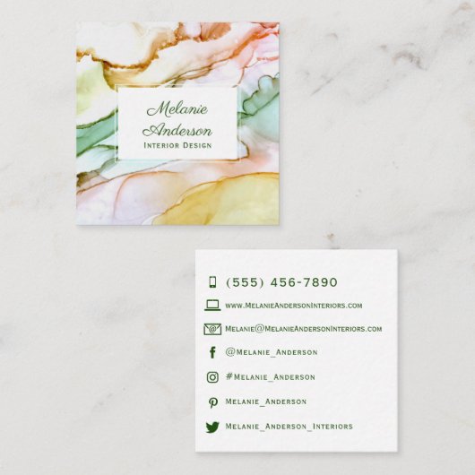 Elegante rosa, grüne Pastellfarbe Quadratische Visitenkarte (Vorne/Hinten)