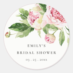 Elegante rosa grüne Pfingstrose Blumen-Braut-Showe Runder Aufkleber
