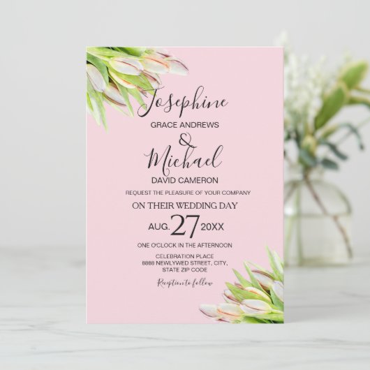 Elegante Rosa Grüne Tulip Sommerhochzeit Einladung (Stehend Vorderseite)