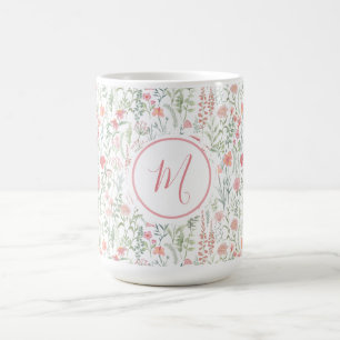 Elegante rosa-grüne Wildblumen-Preppy-Personalisie Kaffeetasse