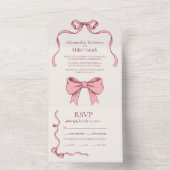 Elegante Rosa Hand Drawn Bow Wedding All In One Einladung (Innen Boden)