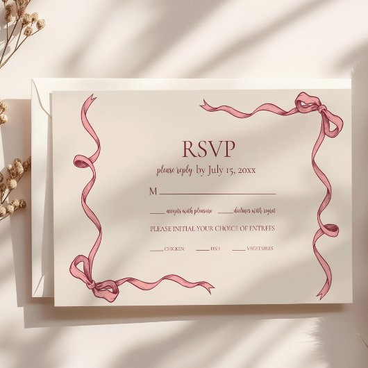Elegante Rosa Hand Drawn Bow Wedding RSVP Karte