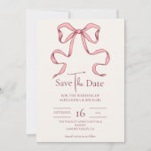Elegante Rosa Hand Drawn Bow Wedding Save The Date (Vorderseite)