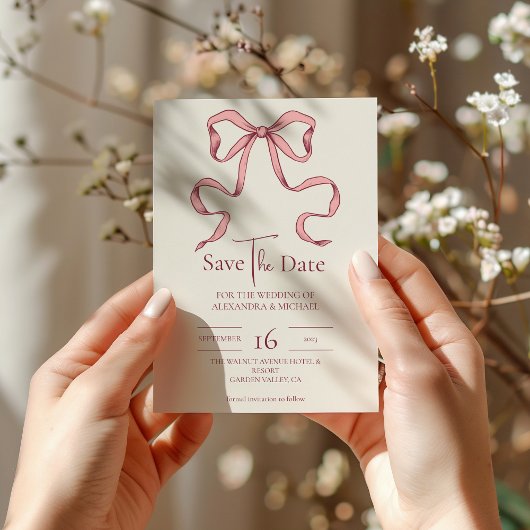 Elegante Rosa Hand Drawn Bow Wedding Save The Date