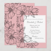 Elegante, rosa, handgezeichnete Blumenzettel Einladung (Vorne/Hinten)