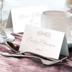 Elegante rosa handgezeichnete Schleife Hochzeit Kl Tischnummer
