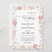Elegante rosa Herbstblütenhochzeit Einladung (Vorderseite)