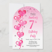 Elegante Rosa Herzblasen 7. Geburtstagsparty Einladung (Vorderseite)