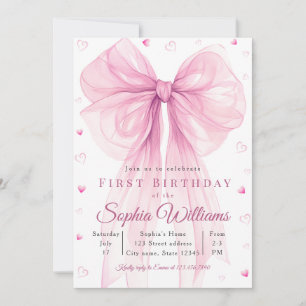 Elegante rosa Herzschleife Baby Shower Einladung