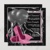 Elegante Rosa High Heels Geburtstagsparty Einladung (Vorne/Hinten)