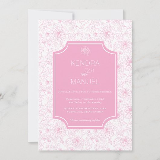 Elegante Rosa-Hochzeit in Frankreich Einladung (Vorderseite)