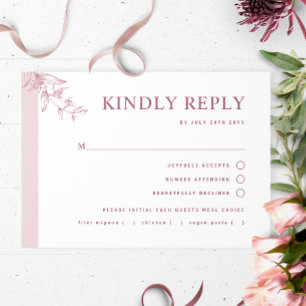 Elegante rosa Hochzeit mit/ohne Mahlzeit RSVP Karte