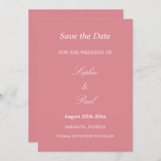 Elegante Rosa Hochzeit speichern Sie das Datum Save The Date (Vorne/Hinten)