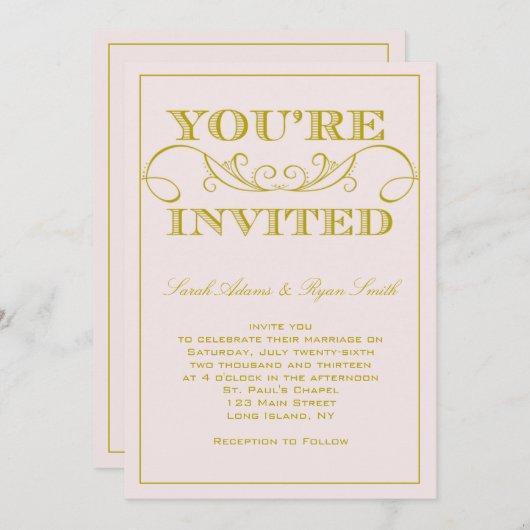 Elegante rosa Hochzeits-Einladung Einladung (Vorne/Hinten)