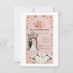 Elegante rosa Hochzeits-Einladungsvorlage mit Blum Save The Date