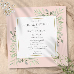 Elegante Rosa-Hochzeitsshower mit Grüntönen Einladung