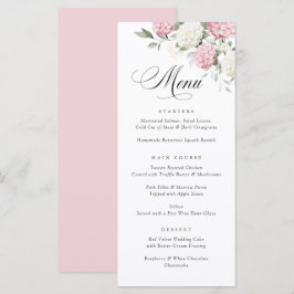 Elegante rosa Hortensien-Grün-Hochzeitsmenü Menükarte