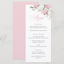 Elegante rosa Hortensien-Grün-Hochzeitsmenü Menükarte