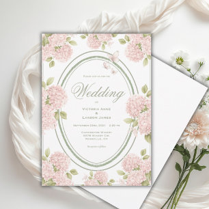 Elegante rosa Hortensien Hochzeitseinladung im Vin Einladung