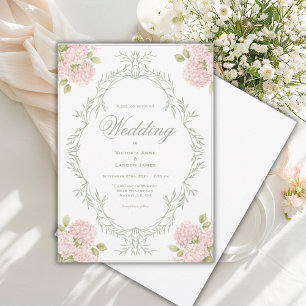 Elegante rosa Hortensien Vintage-Hochzeits-Einladu Einladung
