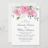 Elegante, rosa Hydrangea-Blumenhochzeit Einladung (Vorderseite)