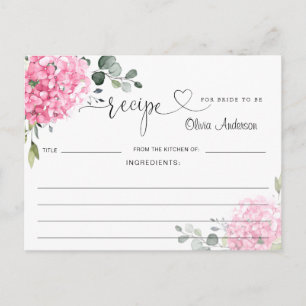 Elegante Rosa Hydrangea Brautparty Rezept Card Postkarte