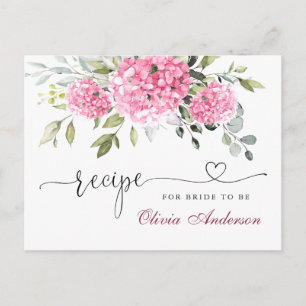 Elegante Rosa Hydrangea Brautparty Rezept Card Postkarte
