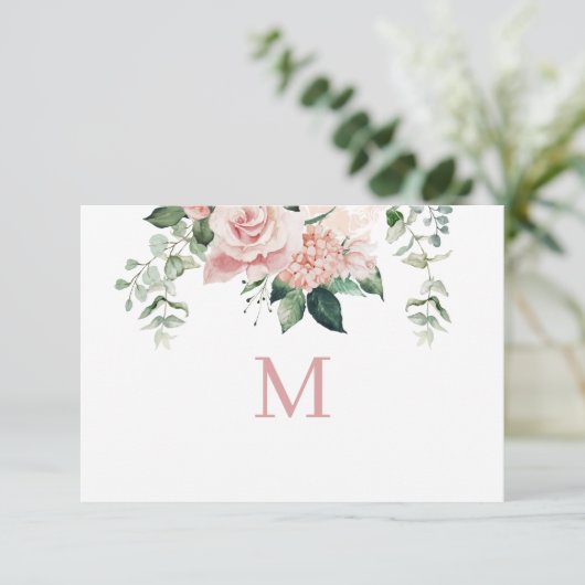 Elegante, rosa Hydrangea Monogram Note Card (Stehend Vorderseite)