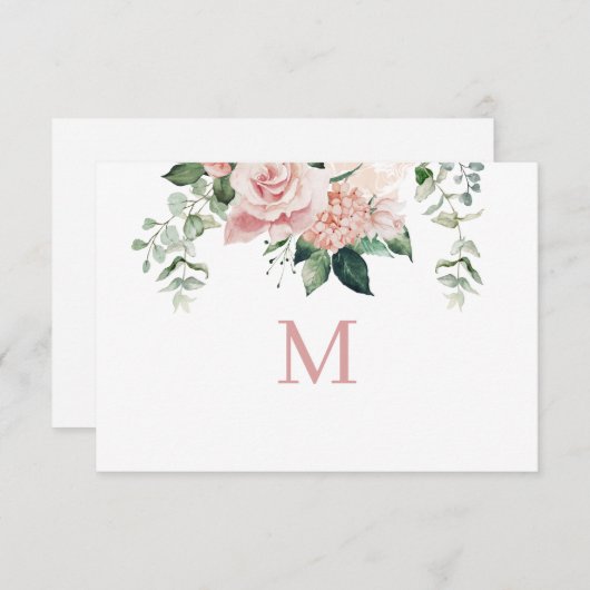Elegante, rosa Hydrangea Monogram Note Card (Vorne/Hinten)